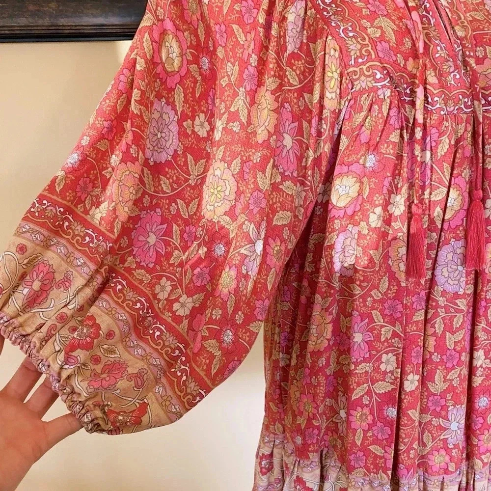 Rachel Zoe Floral Peasant Blouse NWT Small Deep Pink 3/4 Sleeve - Picture 5 of 11